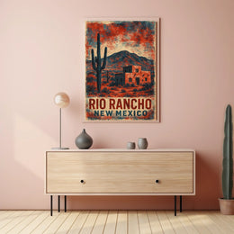 Desert Landscape New Mexico Vintage Travel Aesthetic Rustic Sunlit Dunes Nostalgia Retro 80s Folk Art Poster