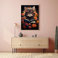 Whimsical Cat Portrait with Vibrant Floral Accents