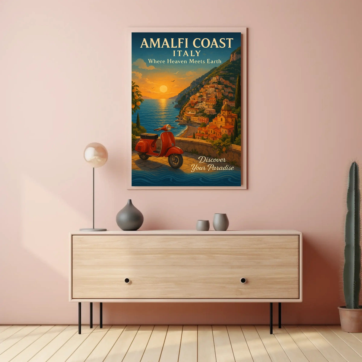 Amalfi Coast Sunset Vintage Travel Poster Art