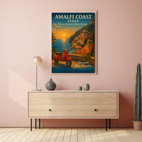 Amalfi Coast Sunset Vintage Travel Poster Art