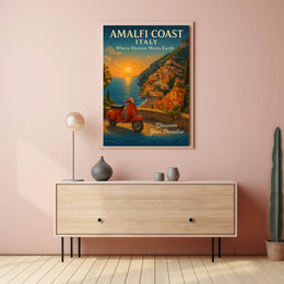 Amalfi Coast Sunset Vintage Travel Poster Art