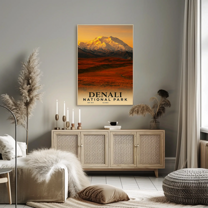 Denali National Park Alaska Sunset Autumn Travel Poster
