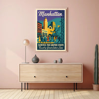 Vibrant Vintage Manhattan Travel Poster Celebrating New York City