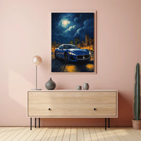 Maserati Blue Sports Car at Night Artistic Poster