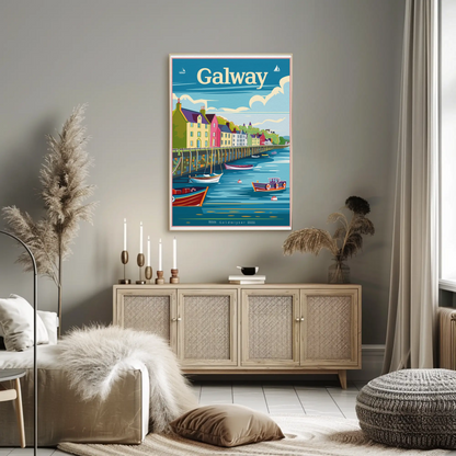 Colorful Waterfront Houses Galway Ireland Travel Poster