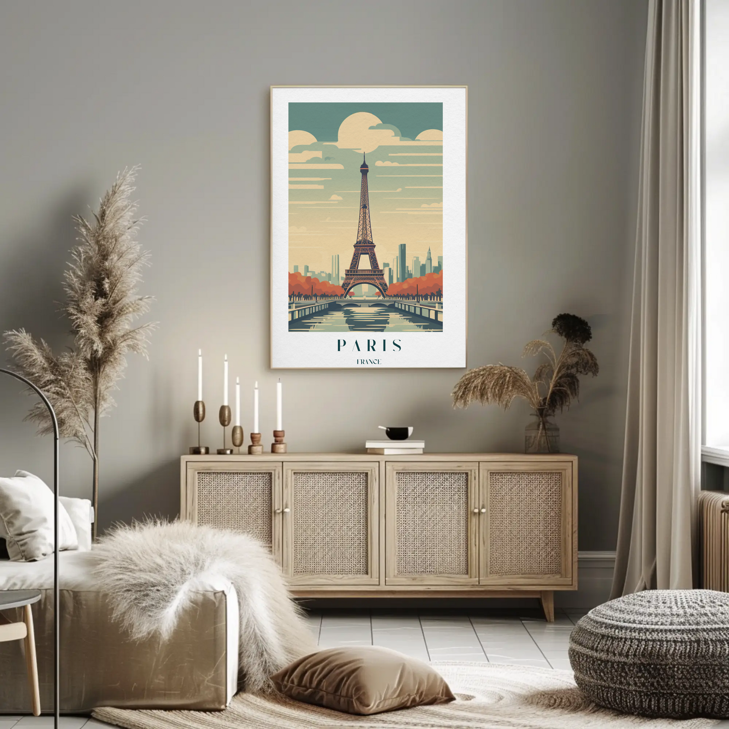 Paris France Eiffel Tower Autumn Skyline Travel Poster