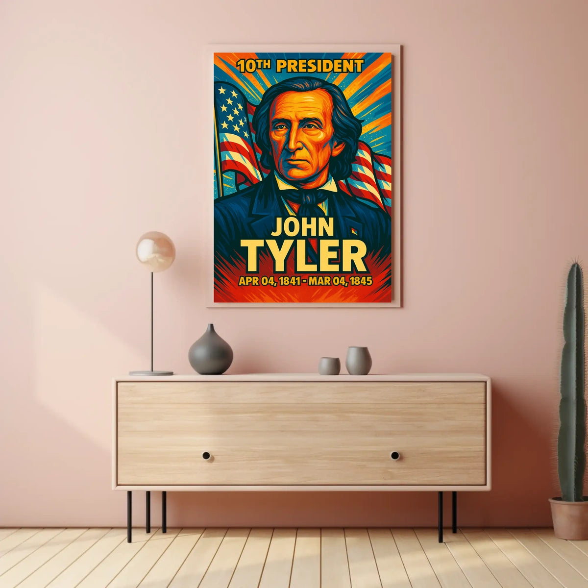 John Tyler 10th President of the United States Colorful Comic Book Style Poster
