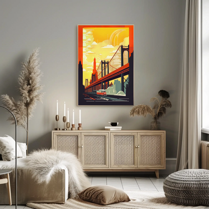 Golden Bridge City Transit Scene Travel Poster