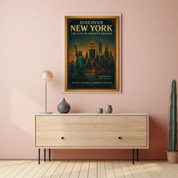 New York City Skyline Dreams Poster Vintage Wall Art