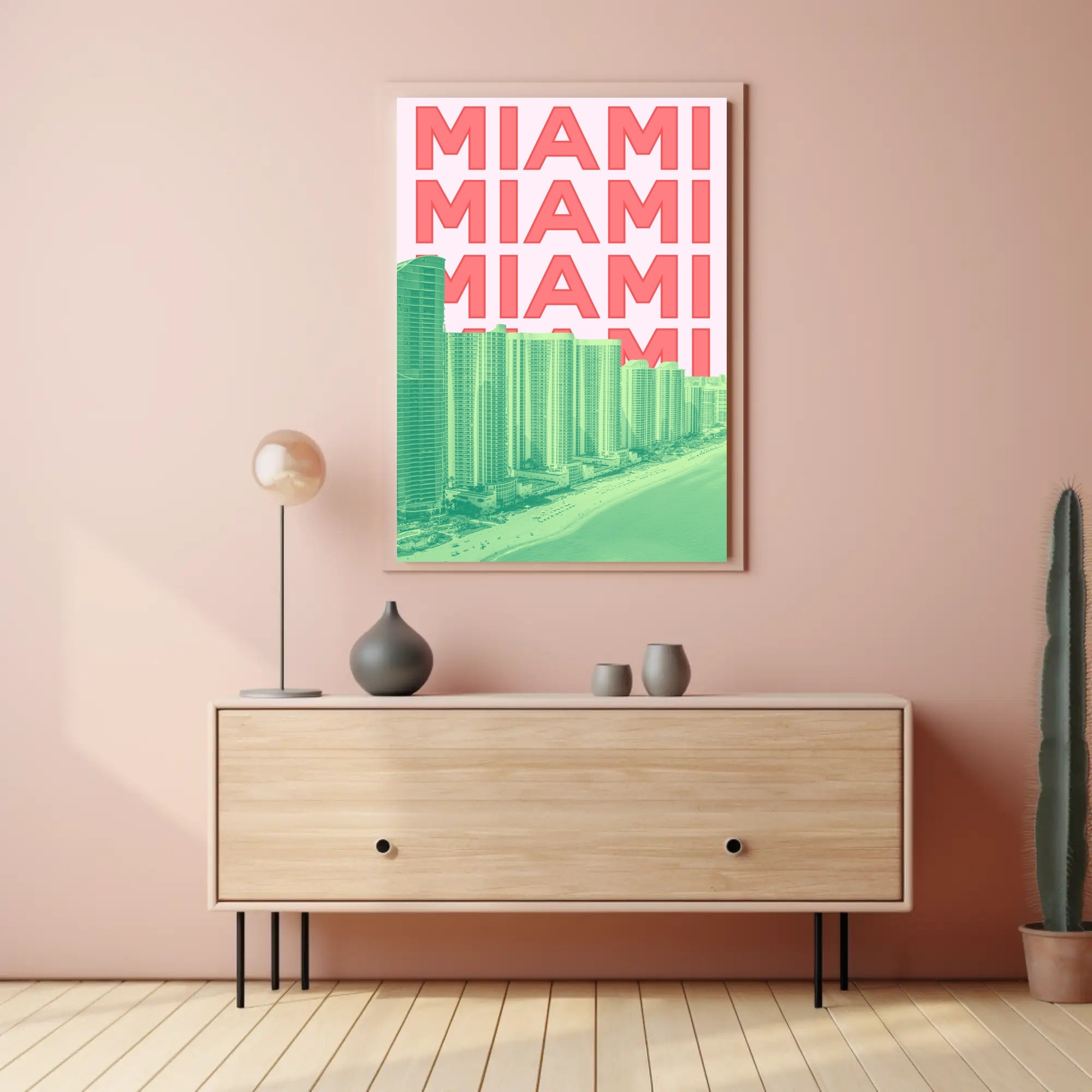 Miami Beachline with Vibrant Architecture Travel Poster PosterGoat