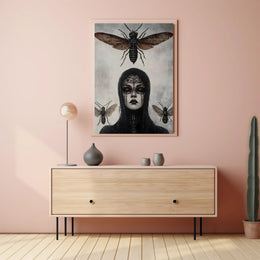 Eerie Gothic Woman with Insects: Artistic Poster PosterGoat