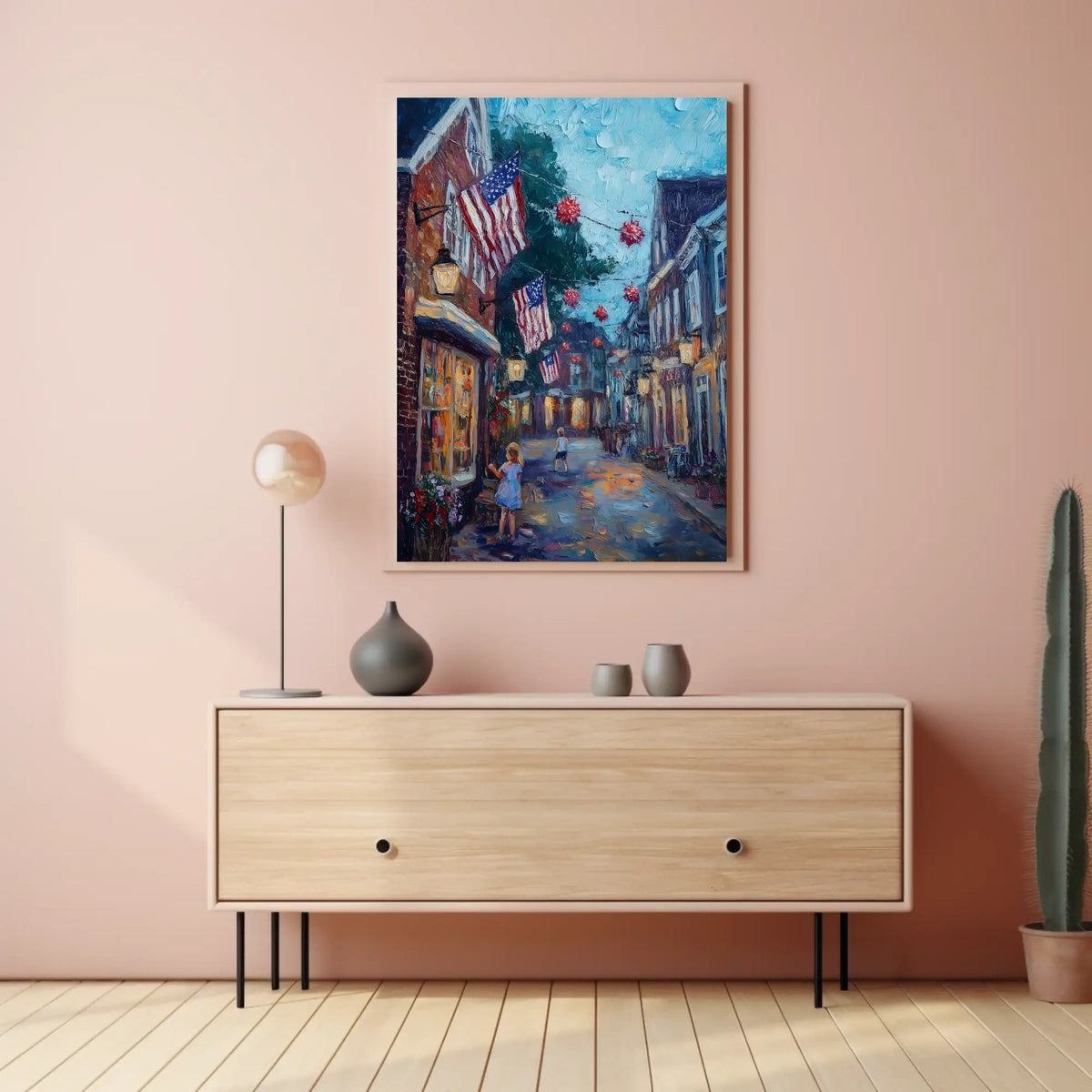 small town American street during 4th of July Poster