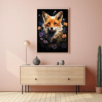 Enchanted Fox and Floral Night Art Poster
