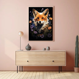 Enchanted Fox and Floral Night Art Poster