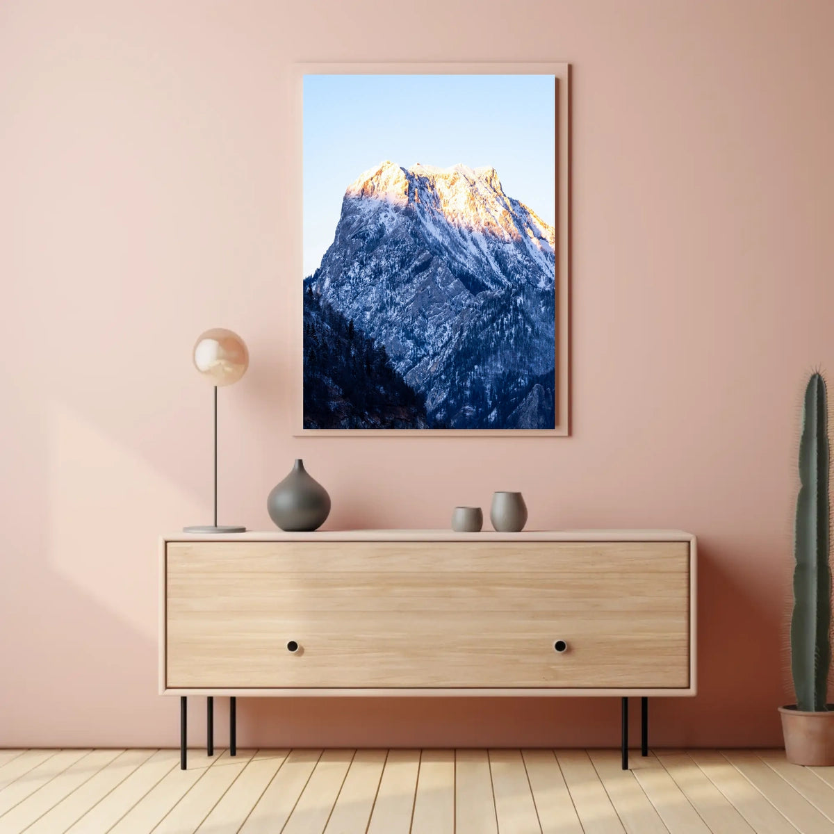 Majestic Dawn: Snow-Covered Mountain Art Poster