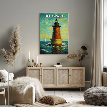 Delaware Offshore Lighthouse Sailboat Travel Poster