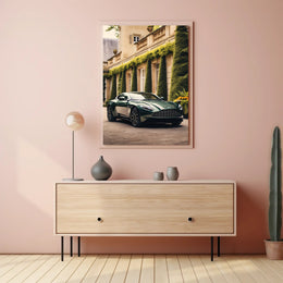 Luxury Green Sports Car at Elegant Mansion Poster