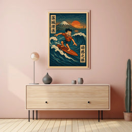 Surfing Adventure at Mount Fuji Poster