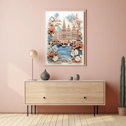 Amsterdam Cityscape Art with Intricate Dutch Gables Travel Poster