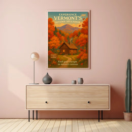 Autumn Cabin Vermont Nature Foliage Poster
