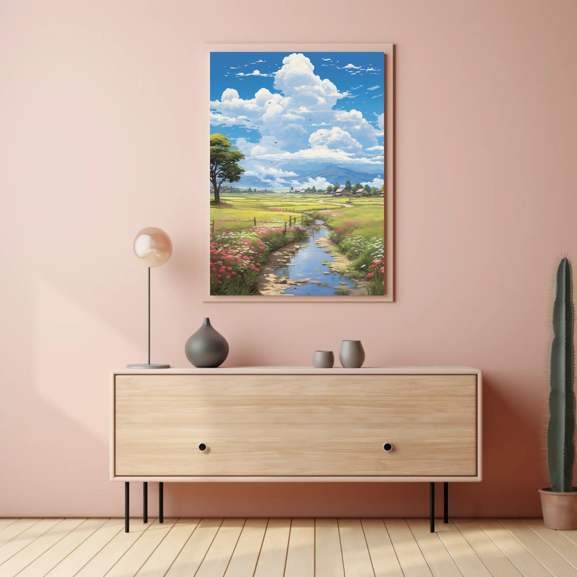 Serene and Idyllic Countryside Landscape Artistic Poster