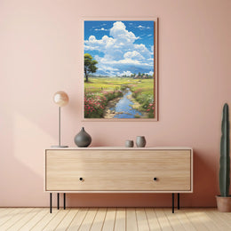 Serene and Idyllic Countryside Landscape Artistic Poster
