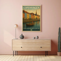 Copenhagen Waterfront Nyhavn Vintage Travel Scene Poster