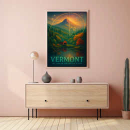 Vermont Landscape Mountain Forest Bridge Poster