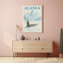 Alaska Dog Sledding Vintage Travel Poster