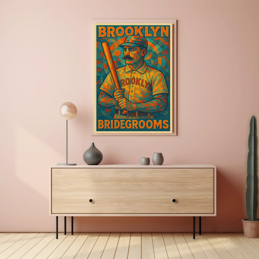 Vintage Baseball Art Poster of Brooklyn Bridegrooms Sports Poster