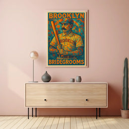 Vintage Baseball Art Poster of Brooklyn Bridegrooms Sports Poster