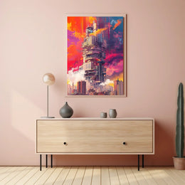 Futuristic Cityscape Art Deco Style Poster