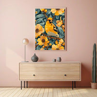 Golden Bird and Blossoms Wall Art Print
