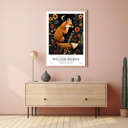 Fox and Floral Elegance Under Moonlit Night: Artistic Poster