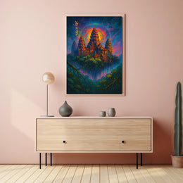 Mystical Temple Fantasy Poster: Enchanted Celestial Landscape