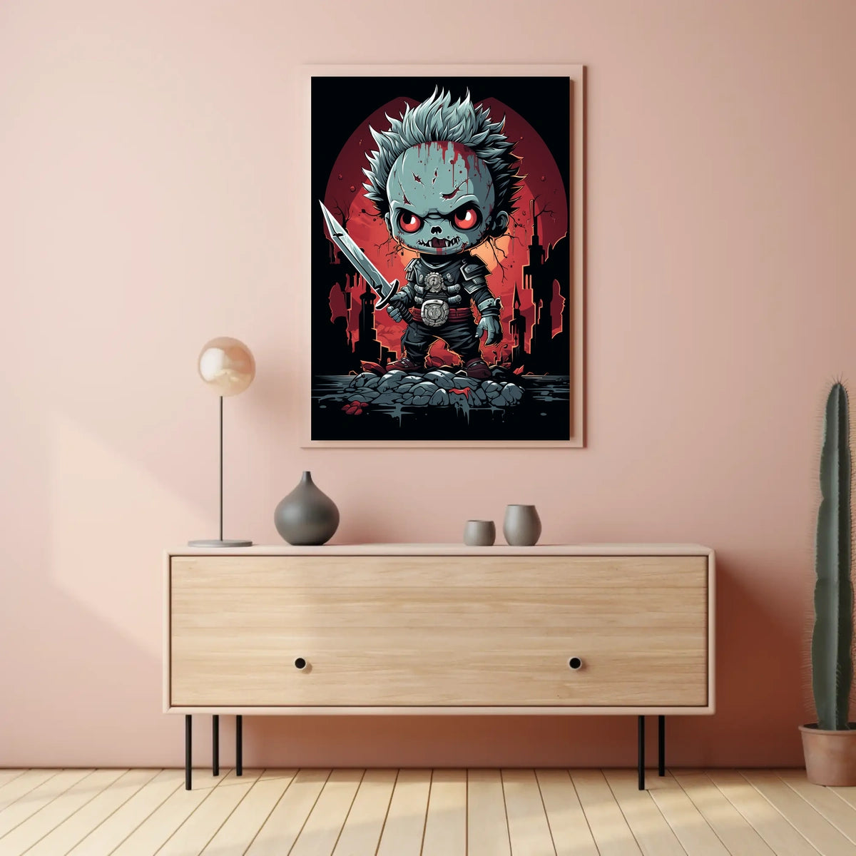 Cartoonish Menacing Zombie Character: Abstract Pop Culture Poster