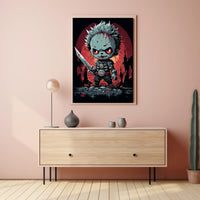 Cartoonish Menacing Zombie Character: Abstract Pop Culture Poster