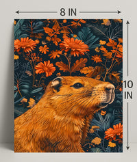 Nature-Inspired Groundhog and Floral Illustration Animal Poster