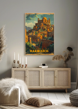 Marrakech Morocco Mountains Palaces Architecture Sunset Travel Poster