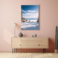 Serene Snowy Cabin Landscape National Park Poster