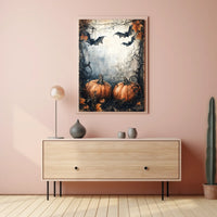 Halloween Pumpkins and Bats Vintage Artistic Poster