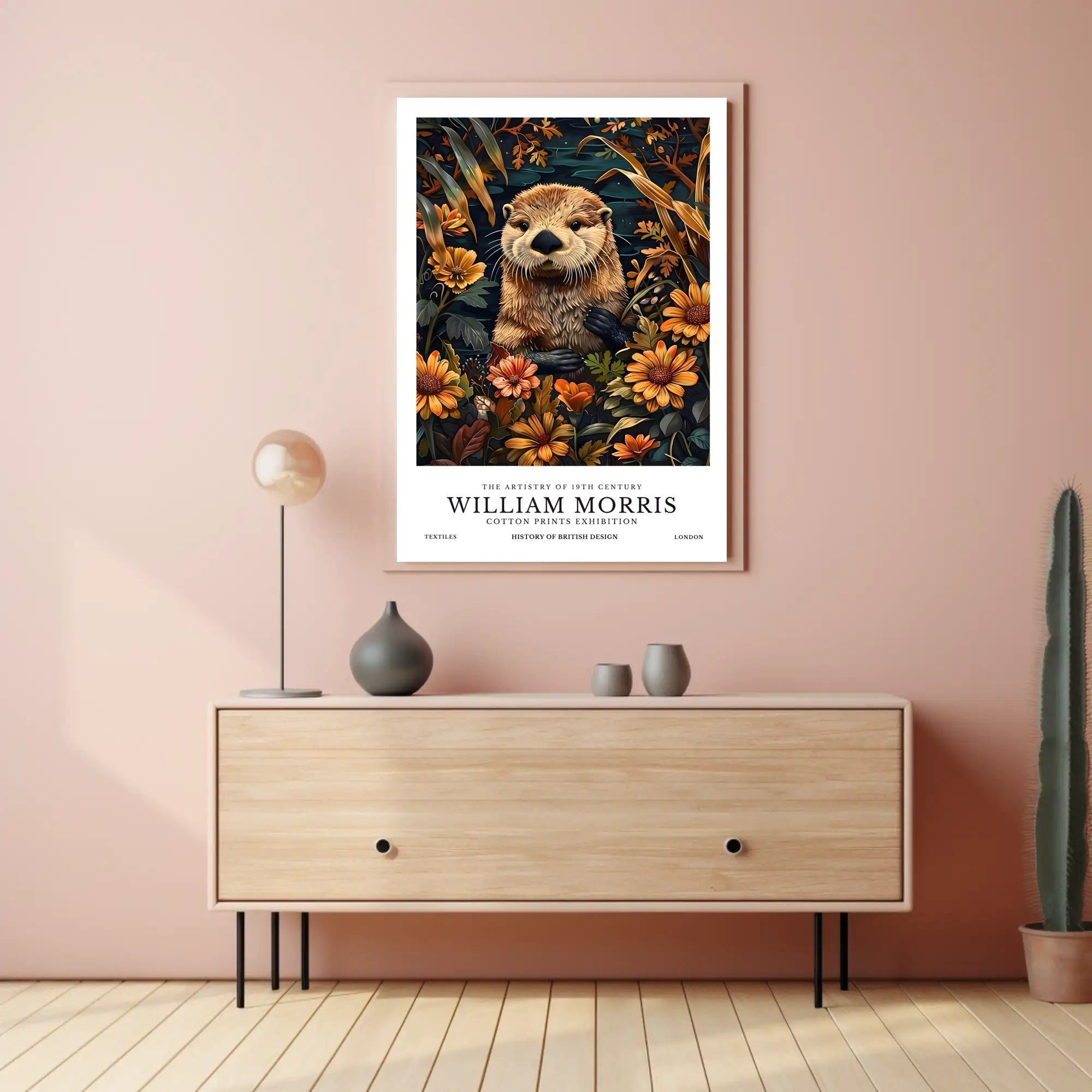 Otter in Arts and Crafts Floral Artistic Poster