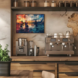 Airport Sunset Travelers: Abstract Watercolor Art Poster