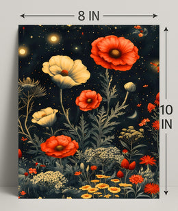 Floral Nightscape: Enchanted Poppies Fantasy or Mythology Poster