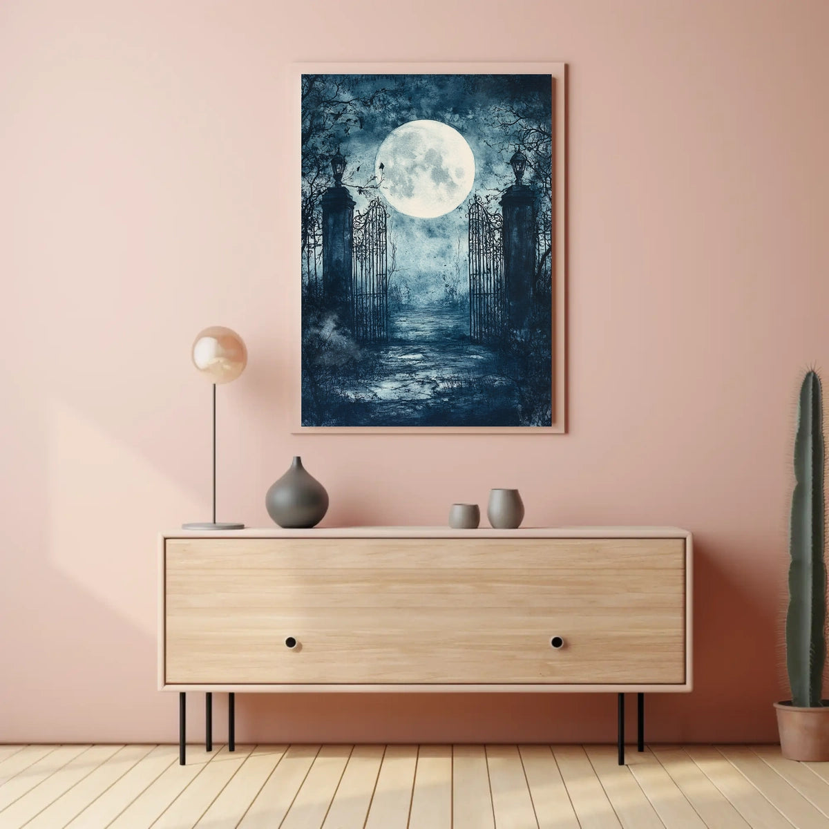 Mysterious Moonlit Gate Scene Artistic Poster