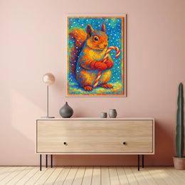 Festive Squirrel With Candy Cane Poster