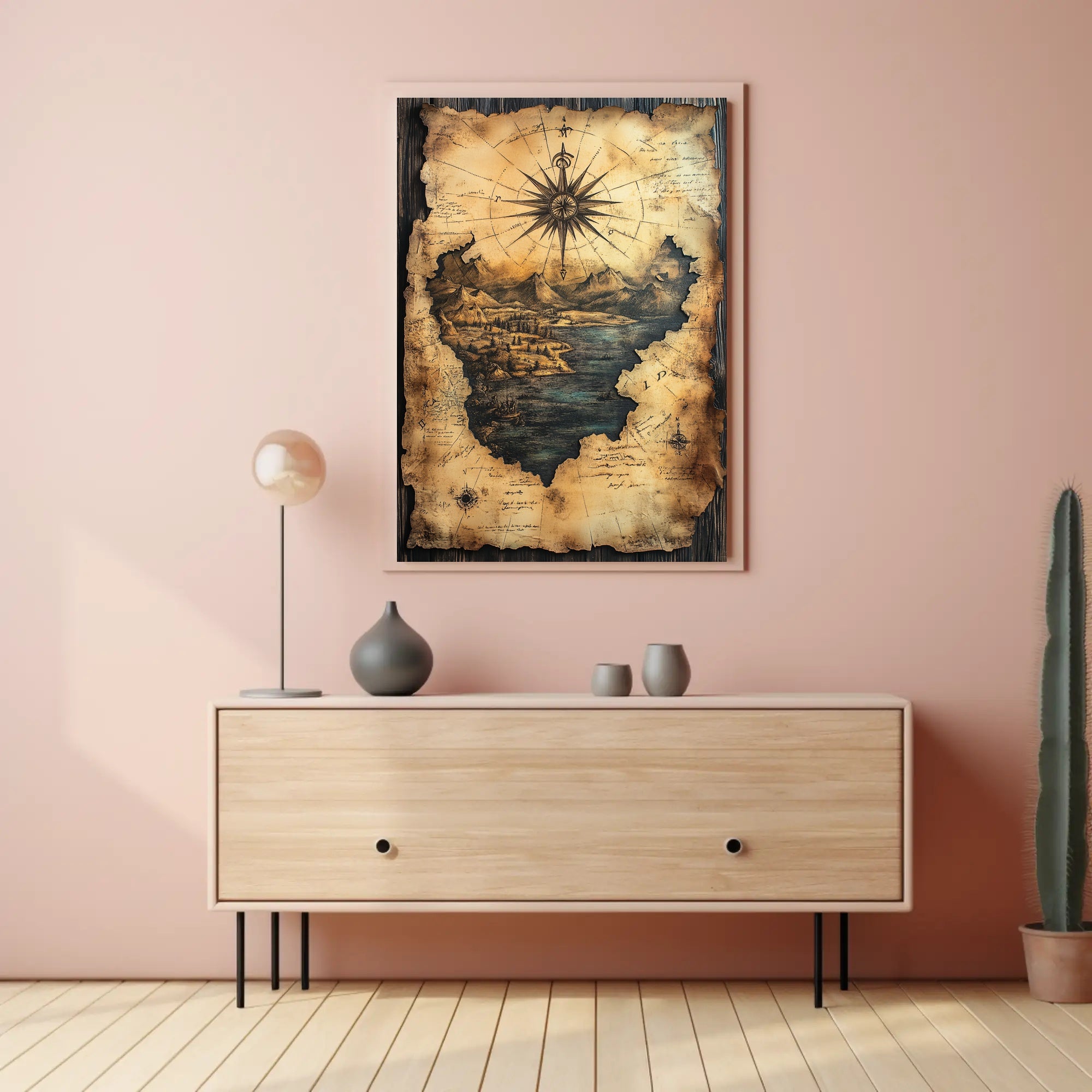Vintage Explorer's Map with Compass Rose Fantasy or Mythology Poster