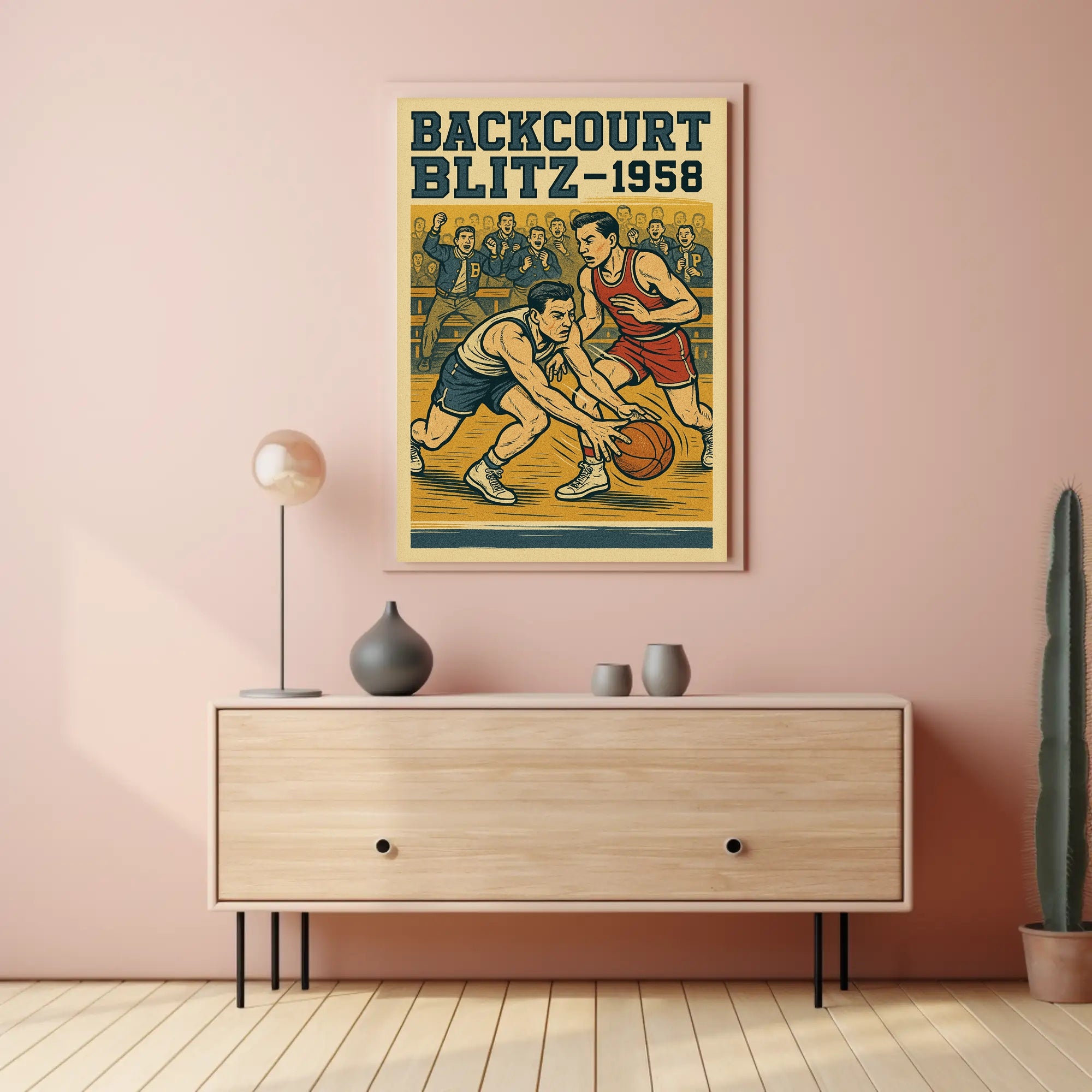 Backcourt Blitz 1958 Vintage Sports Poster