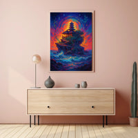 Mystical Temple on Cosmic Island Fantasy Poster