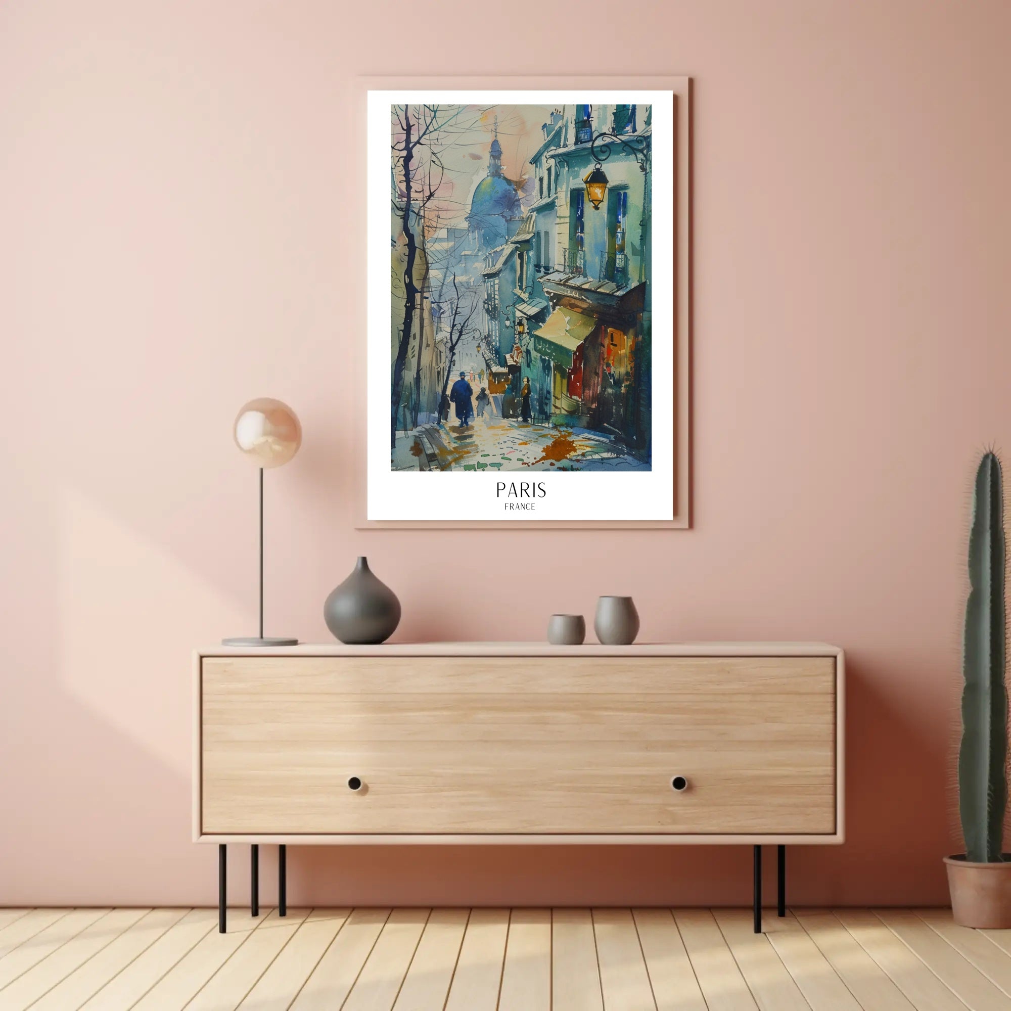 Picturesque Parisian Street Scene Watercolor Urban or Cityscape Poster PosterGoat